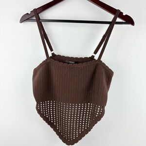 New Womens Crochet Knit Brown Bandana Shirt Tank Boho Indie Festival Large